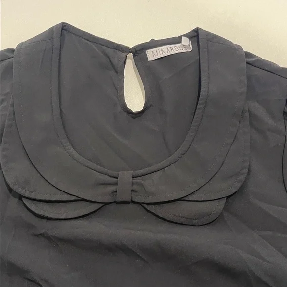 Mikarose Black Double-Layer Peter Pan Collar Short-Sleeve Blouse - Picture 10 of 10